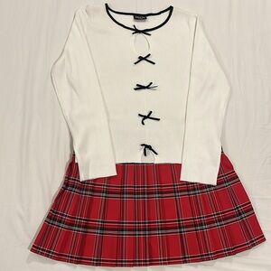 No Boundaries Red and Black Plaid Pleated Skirt